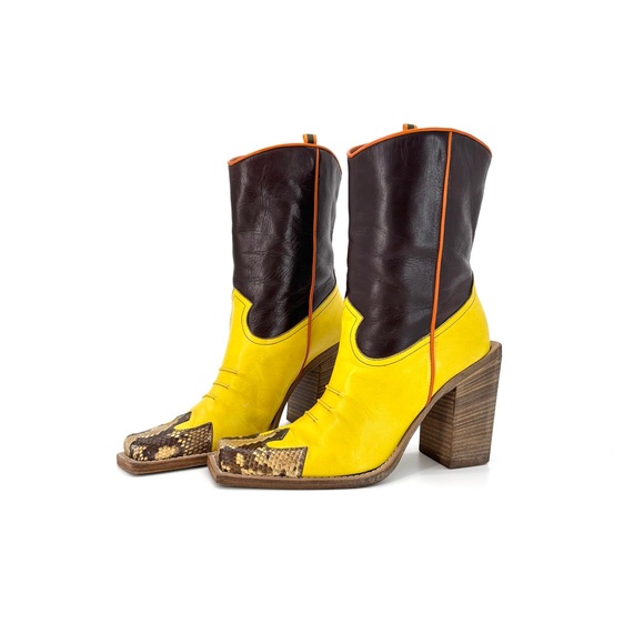 Miu Miu Shoes - Vintage Miu Miu SS 1999 Mid Calf Snakeskin Leather Cowboy Boots 37